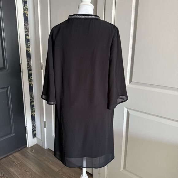 Zara Black Chiffon Flowy A-line Shift Dress with Metallic Collar Size M - Picture 4 of 6